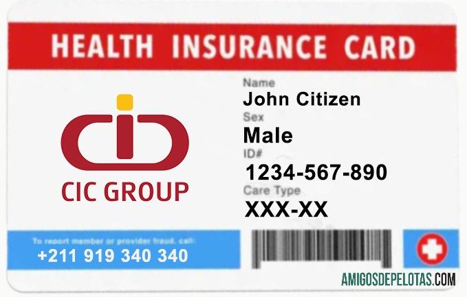 Cartão de seguro saúde do Sudão do Sul exemplo real